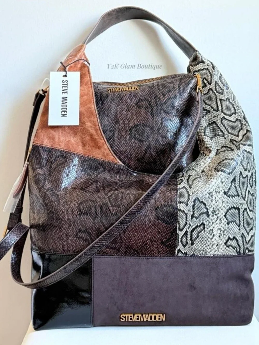 Steve Madden Patchwork Hobo Bag in Brown Snake Print